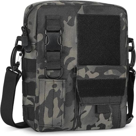 Small Messenger Bag Crossbody Tactical Shoulder Bag Canvas Travel Office Black - Picture 7 of 7